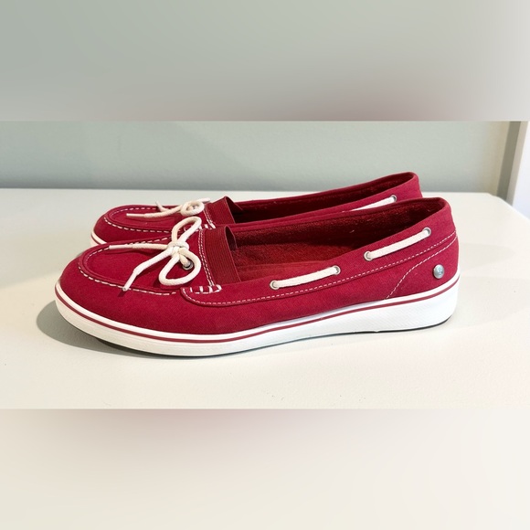 Grasshoppers Red Canvas Slip-On Loafers Boat Shoes Bow Tie Comfort Casual Size 8 - Picture 6 of 7
